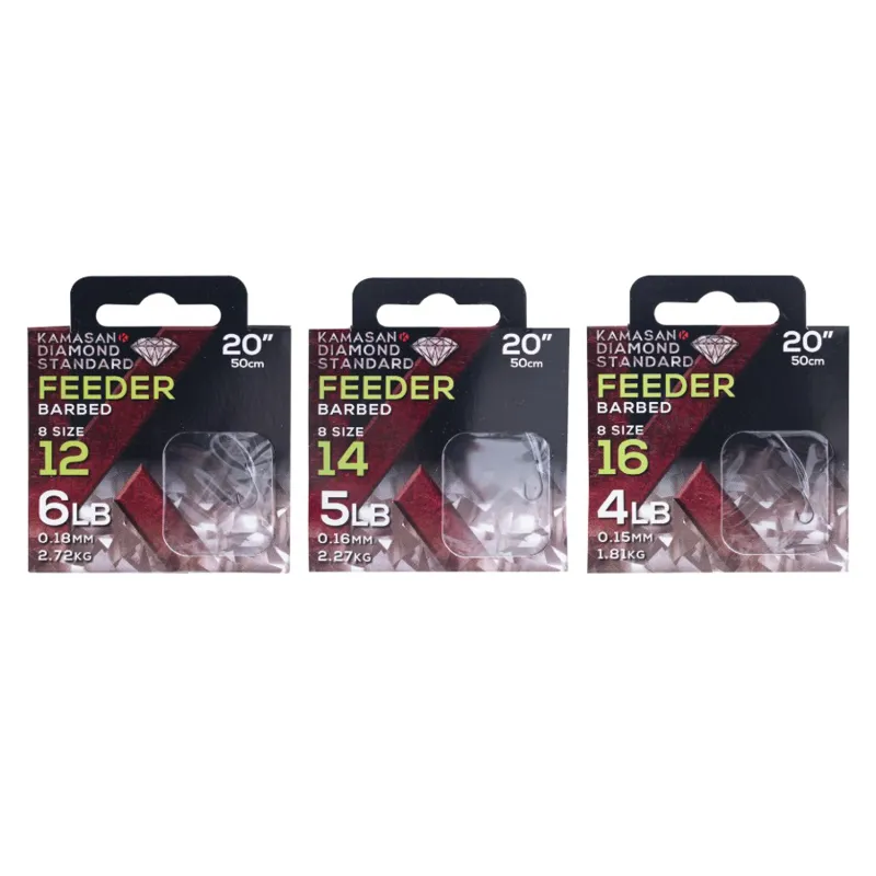 Kamasan Diamond Standard Feeder Barbed Hooks to Nylon 20in-1