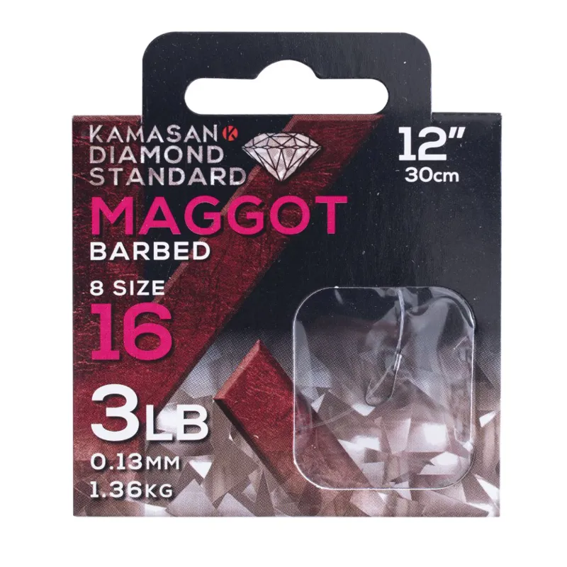 Kamasan Diamond Standard Maggot Barbed Hooks to Nylon 12in