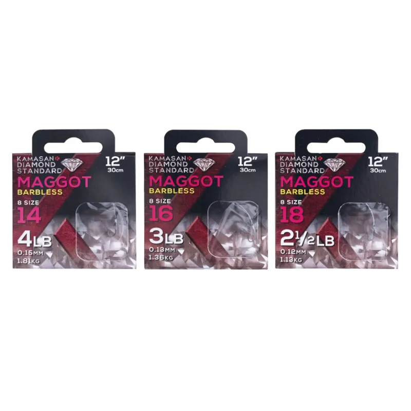 Kamasan Diamond Standard Maggot Barbless Hooks to Nylon 12in-1
