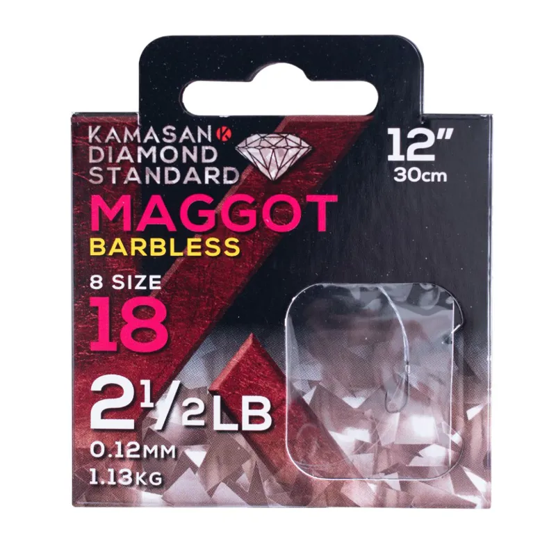 Kamasan Diamond Standard Maggot Barbless Hooks to Nylon 12in