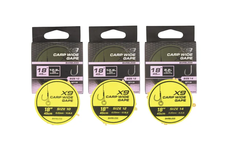 Matrix X9 Carp Wide Gape 45cm Band Rigs